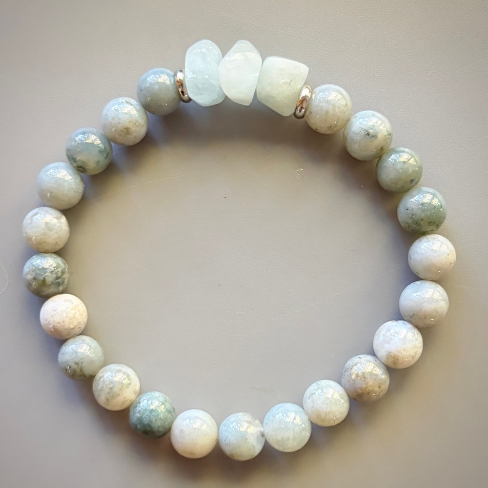 Natural Blue Ocean Jasper and Aquamarine Beaded Bracelet - Picture 5 of 7